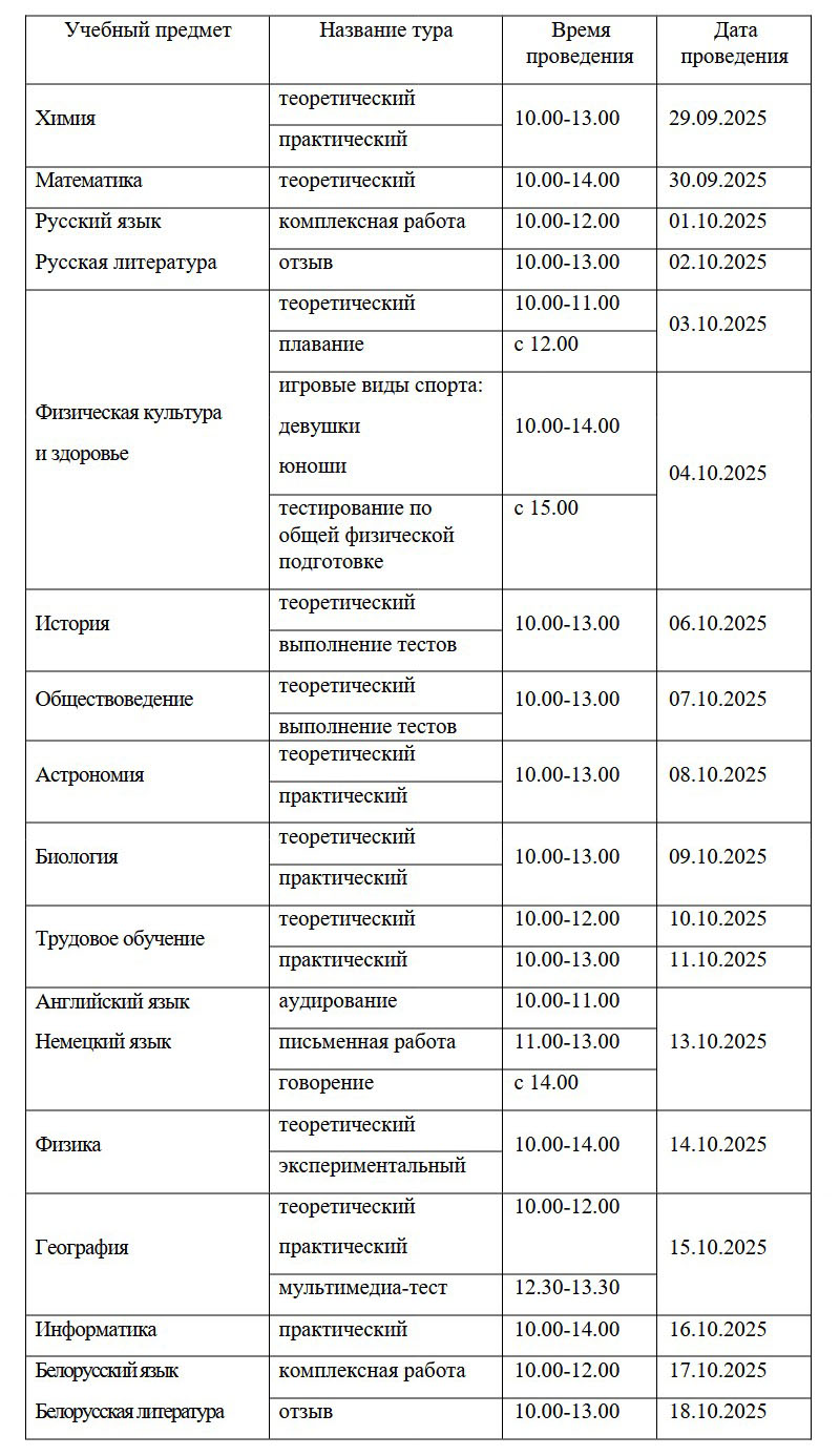 Республиканская олимпиада по учебным предметам в 2025/2026 учебном году
