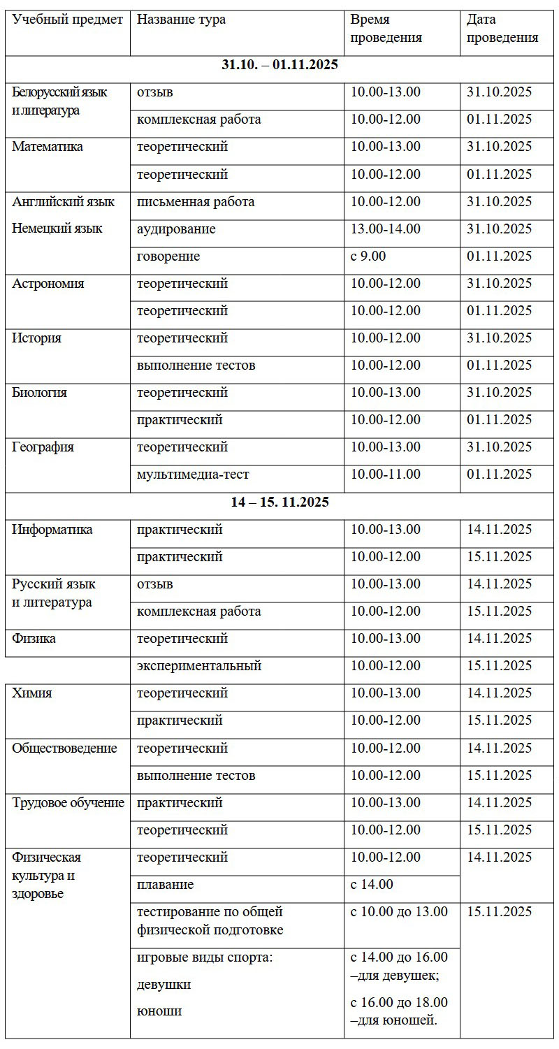 Республиканская олимпиада по учебным предметам в 2025/2026 учебном году